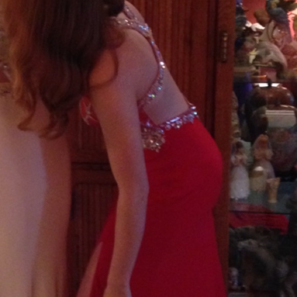 Red Prom With Beaded Top Open Back , A Line - image 2